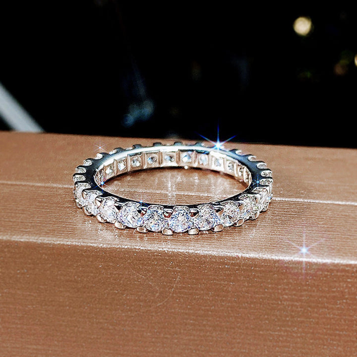 Full Eternity Diamond Band Ring Stackable Wedding Band Solid Silver & Solid Silver With 18K Gold Finish For Women
