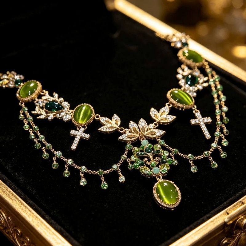 Louvre Inspired Beaded Diamond Statement Necklace Women Vintage Royal Luxury Old Money Style Choker Clavicle Chain Evening Party Fashion Jewelry Gift