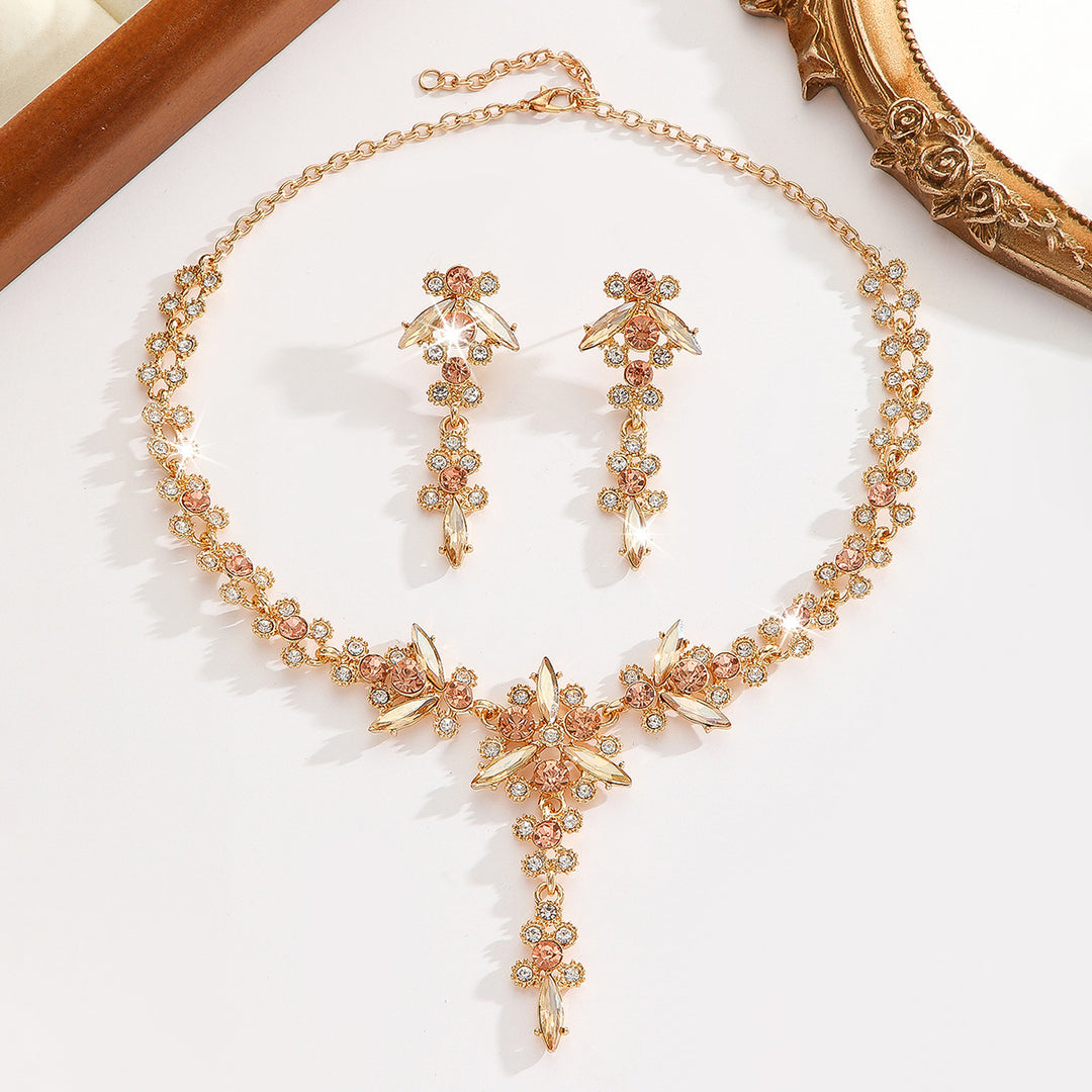 Vintage Floral Jewelry Set Statement Necklace And Drop Earrings For Women Wedding Banquet Evening Jewelry