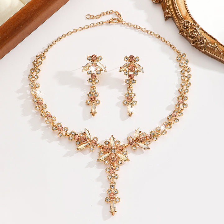 Vintage Floral Jewelry Set Statement Necklace And Drop Earrings For Women Wedding Banquet Evening Jewelry