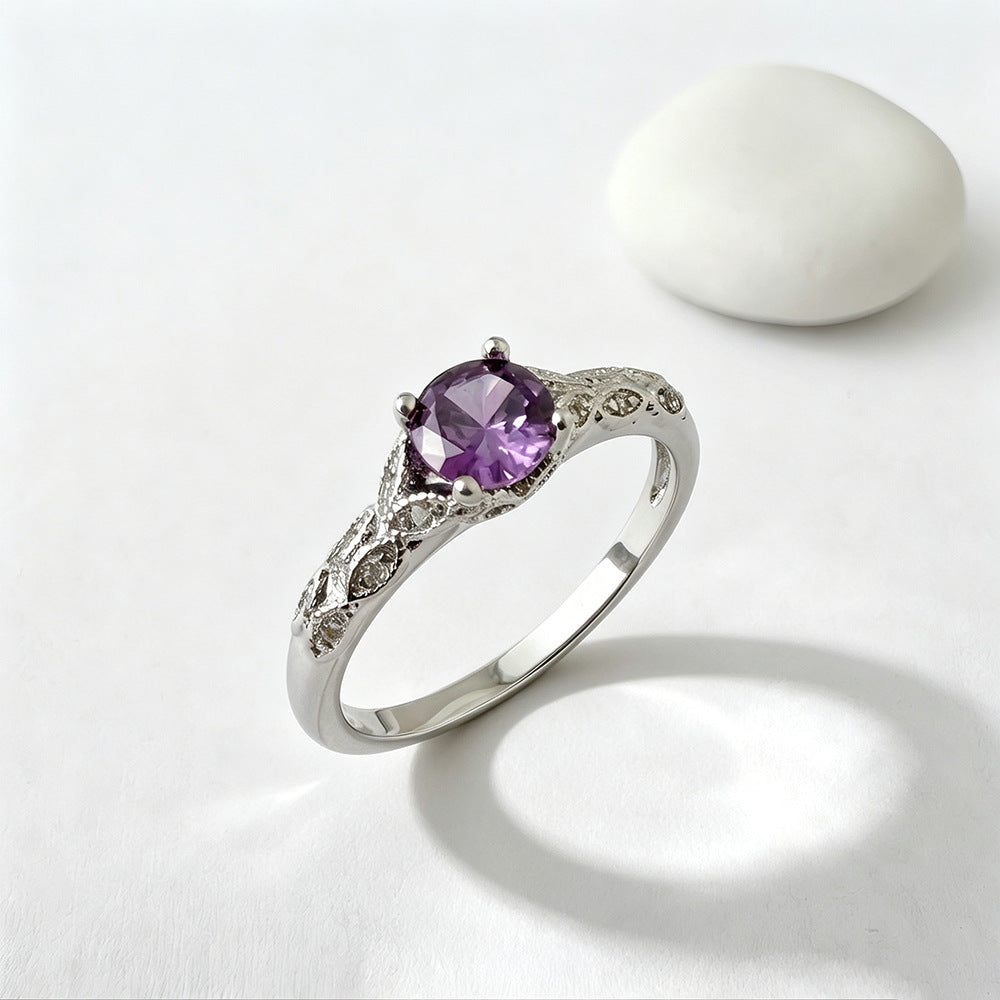 Purple Diamond Twist Vine Ring Women Silver Vintage Art Nouveau Engagement Jewelry