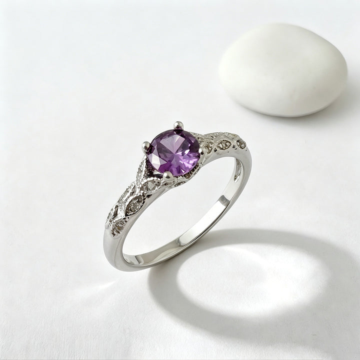 Purple Diamond Twist Vine Ring Women Silver Vintage Art Nouveau Engagement Jewelry