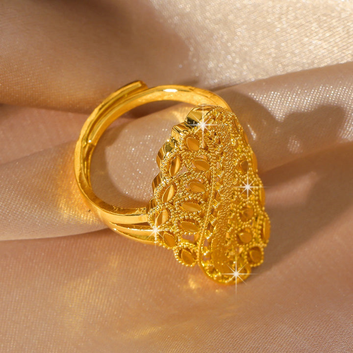 Hollow Leaf Filigree Ring Women Gold Openwork Adjustable Statement Jewelry Gift