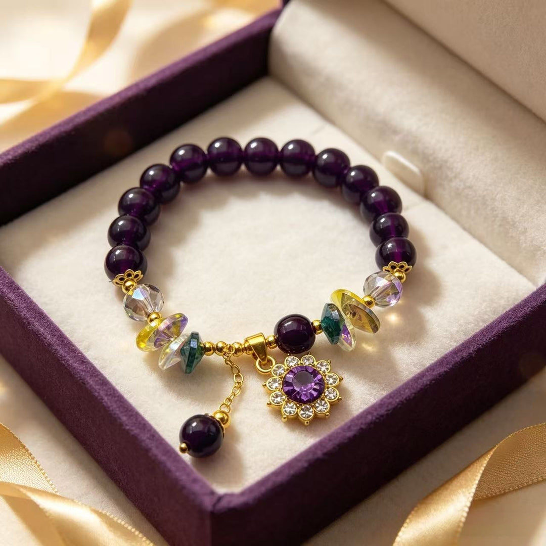 Purple Crystal Beaded Bracelet Teardrop Charm Dainty Stackable Bracelet Colorful Faceted Crystal Handmade Statement Bracelet Boho Elegant Fashion Jewelry For Women Gift