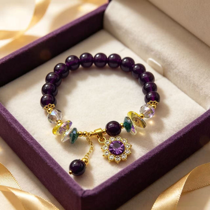 Purple Crystal Beaded Bracelet Teardrop Charm Dainty Stackable Bracelet Colorful Faceted Crystal Handmade Statement Bracelet Boho Elegant Fashion Jewelry For Women Gift