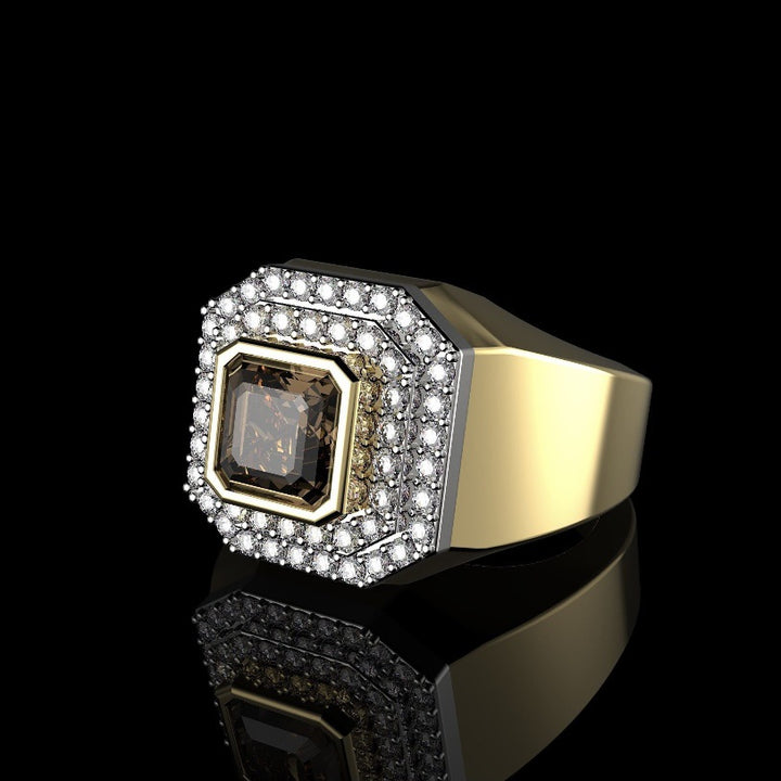 Men's Wide‑Band Square‑Center Double‑Halo Ring Retro Bold Business Statement Ring