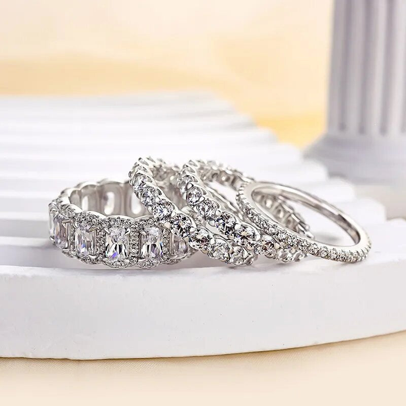 Stackable Full Eternity Band Jewelry Ring Multi Layer Sparkling Diamond Statement Wedding Stack Ring