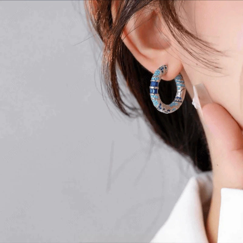 Vintage Inlaid Hoop Earrings Bohemian Circle Statement Jewelry For Women