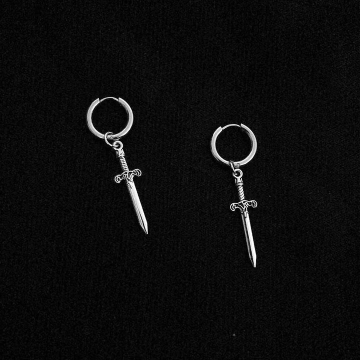 Vintage Dagger Sword Hoop Earrings Gothic Punk Drop Ear Jewelry