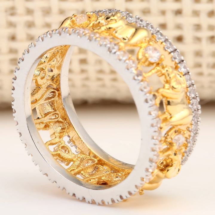 Open‑Work 3D Elephant Relief Wide Full‑Pave Sterling Silver Ring Ethnic Style Statement Band
