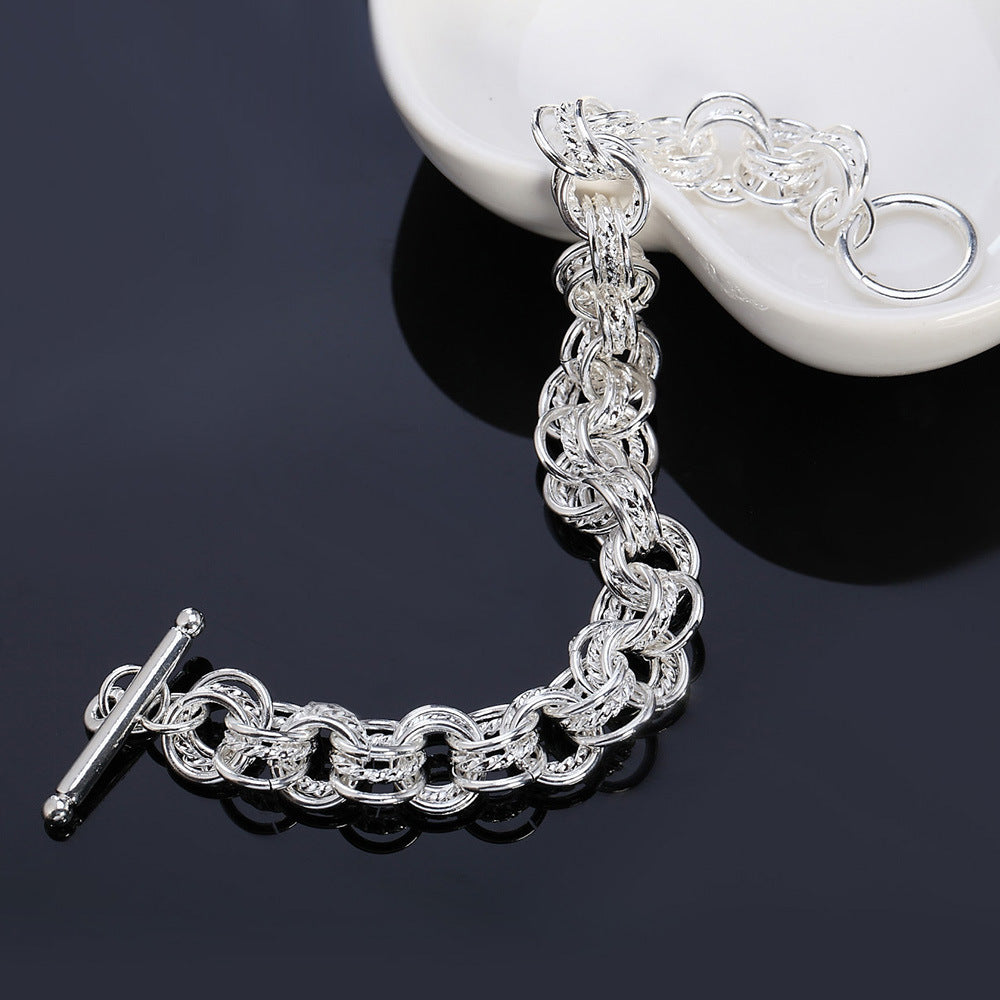 Vintage Interlocking Circle Chain Bracelet Hollow Carved Statement Bracelet Classic OT Clasp Wrist Jewelry For Women