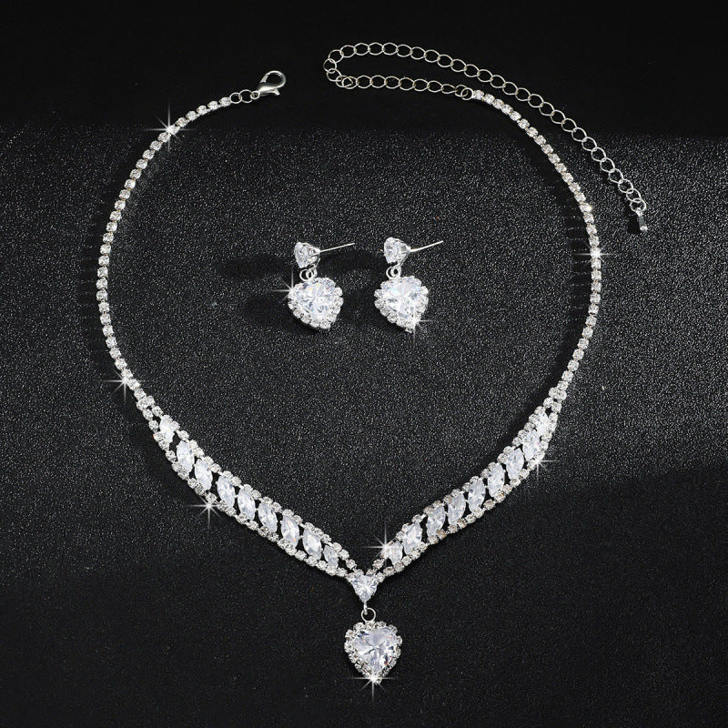 Heart Diamond Jewelry Set Women V Shape Necklace Drop Earring Formal Wedding Party Statement Jewellery