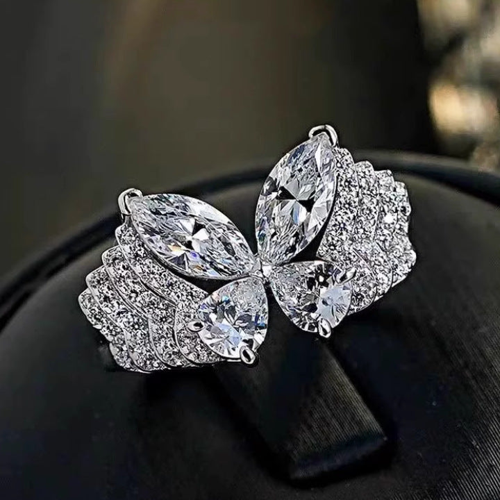 Butterfly Diamond Statement Ring Luxury Wide Band Cocktail Ring For Women Sparkling Fashion Jewelry