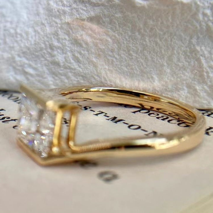 Princess Cut Diamond V-Shaped Split Shank Adjustable Ring Luxury Women Jewelry
