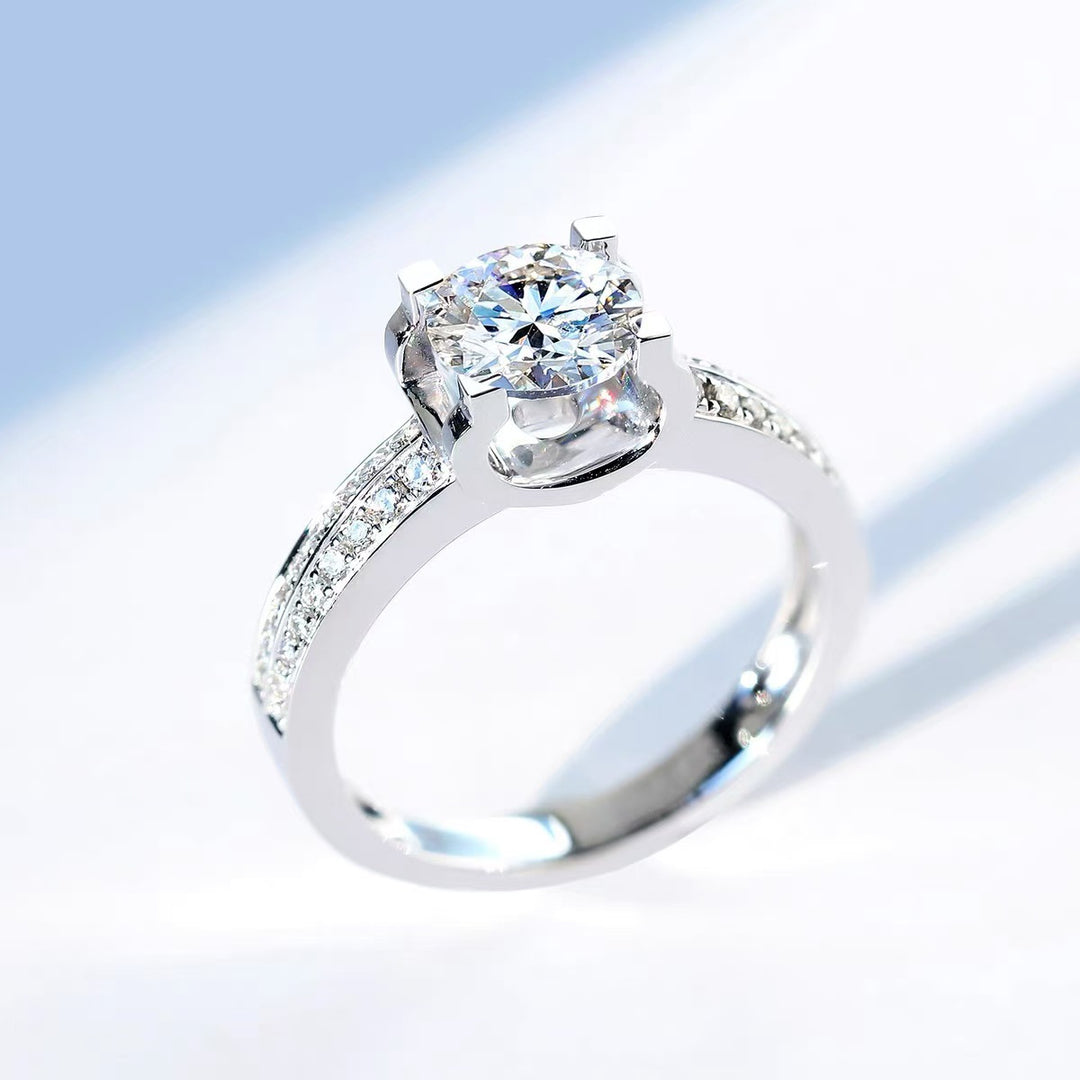 Square Pillow Four Prong Diamond Ring Double Row Paved Minimalist Luxury Promise Ring