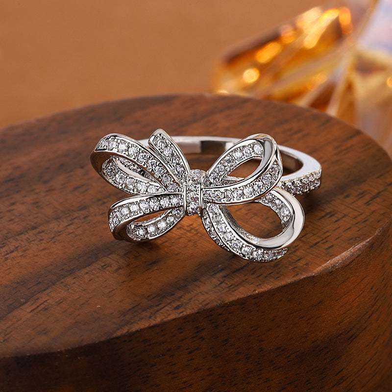 Bowknot Diamond Statement Ring For Women Wedding Anniversary Cocktail Party Fashion Jewelry