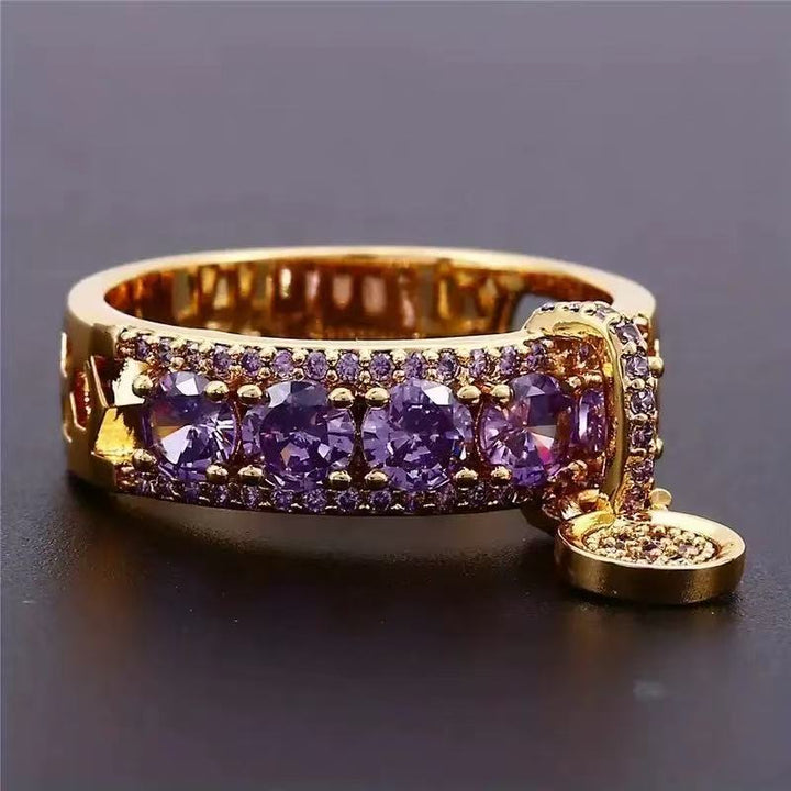 Luxury Dangling Gemstone Jewelry Band Ring For Women Inlaid Diamond Two Color Statement Ring