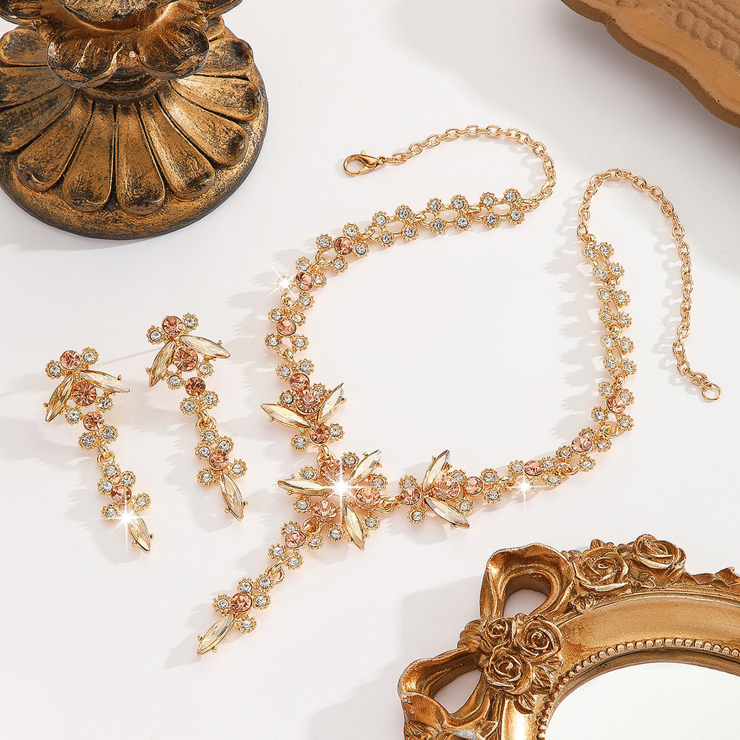 Vintage Floral Jewelry Set Statement Necklace And Drop Earrings For Women Wedding Banquet Evening Jewelry