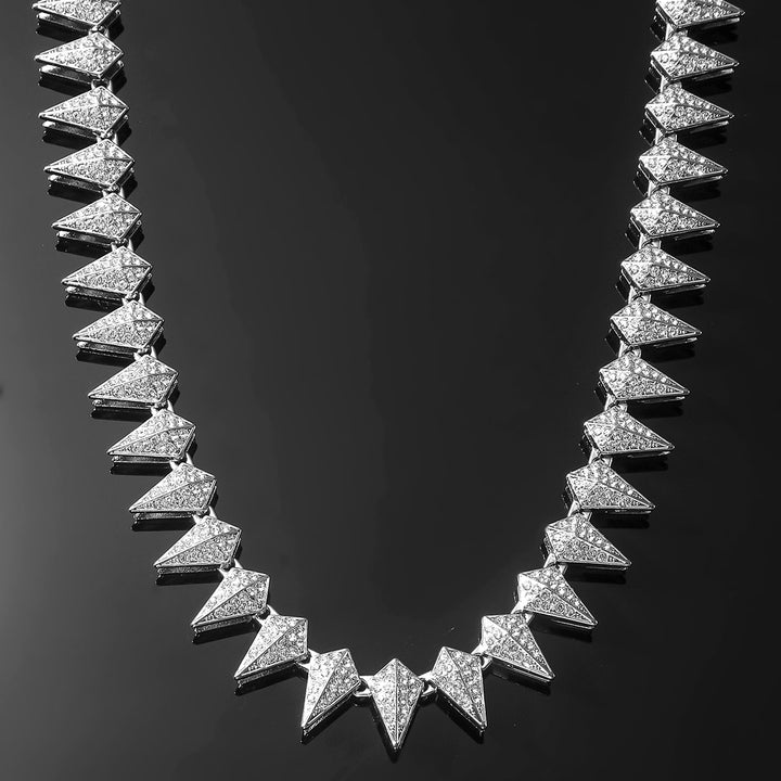 Iced Out Spike Triangle Link Chain Bracelet Necklace Set Hip Hop Edgy Statement Jewelry Unisex Fashion Matching Accessory Gift