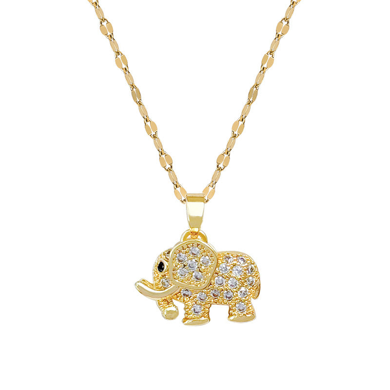 Charming Elephant Pendant Necklace, Diamond‑Inlaid 18K Gold‑Plated Sterling Silver Necklace