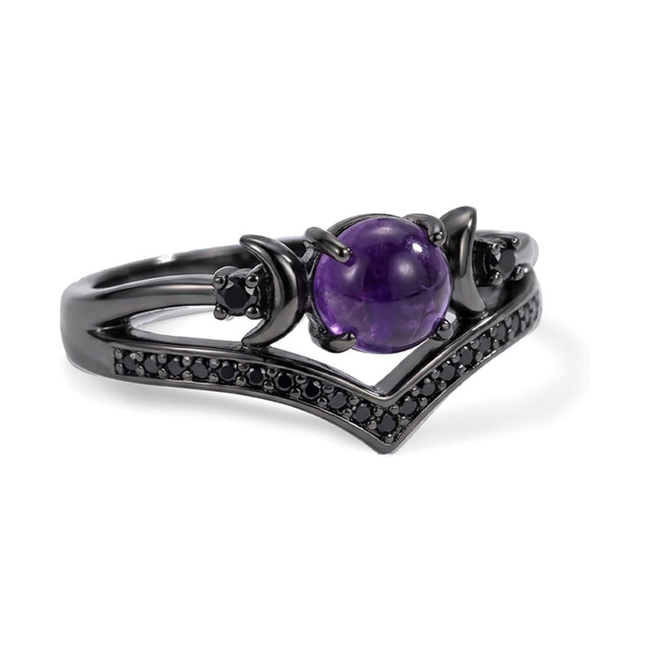 Crescent Natural Gemstone Ring Pure Silver Diamond V Shape Stackable Ring For Women