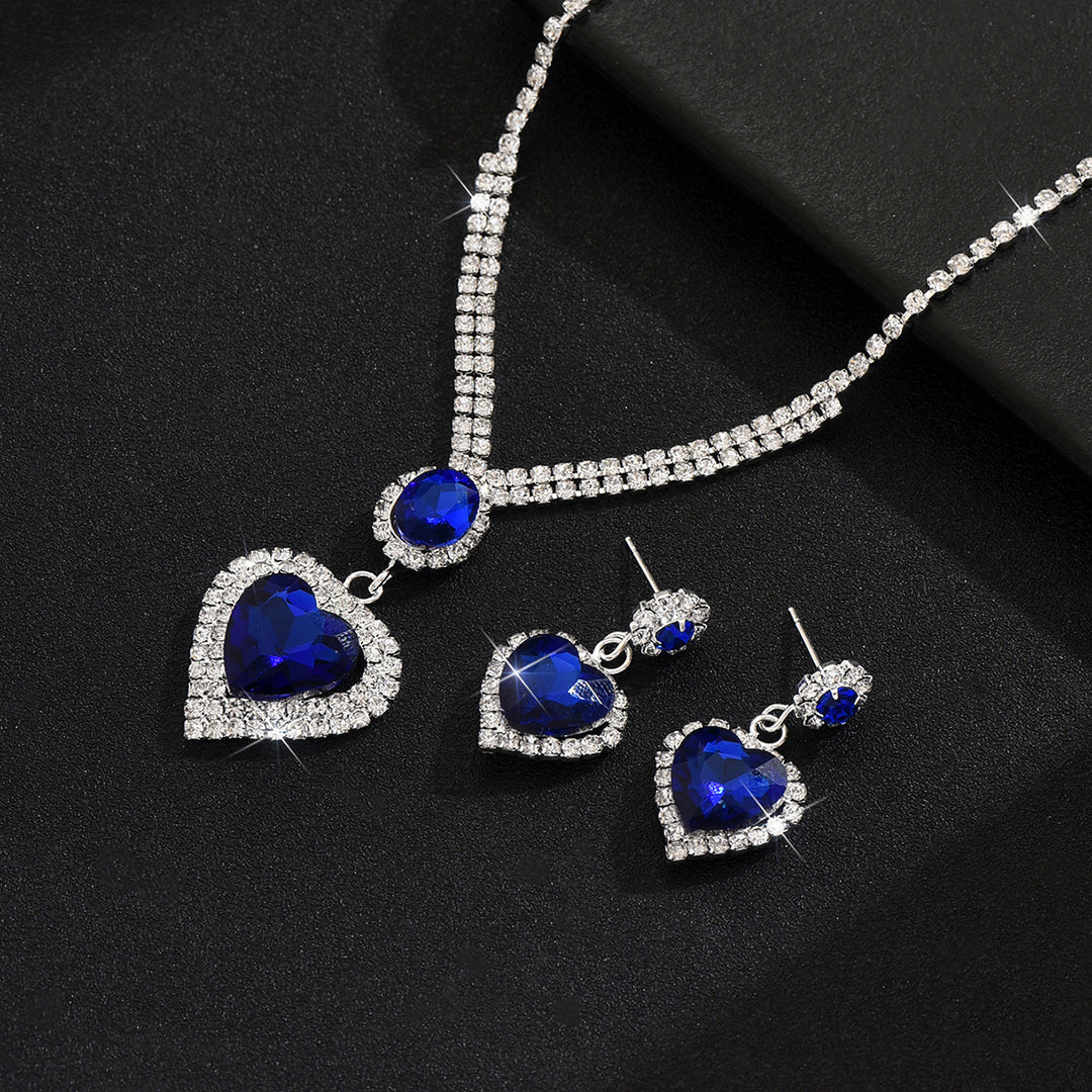 Royal Blue Heart Gem Jewelry Set Heart Diamond Pendant Necklace Drop Earrings Sterling Silver Bridal Jewelry Set Statement Party Wedding Jewelry For Women