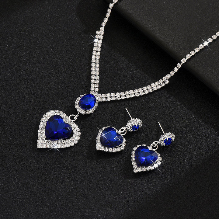 Royal Blue Heart Gem Jewelry Set Heart Diamond Pendant Necklace Drop Earrings Sterling Silver Bridal Jewelry Set Statement Party Wedding Jewelry For Women
