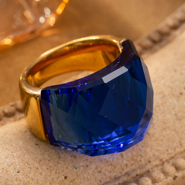Large‑Cut Sapphire Wide Band Ring Luxurious Statement Women Ring