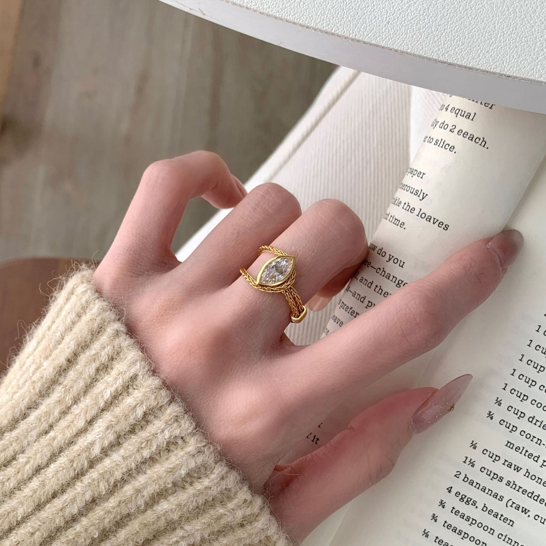 Vintage Marquise Diamond Soft Ring Minimalist Unique Stackable Pull Adjustable Index Finger Ring