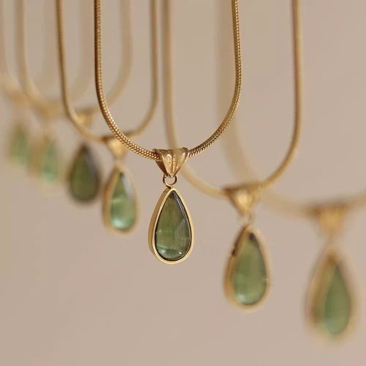 Teardrop Gemstone Pendant Necklace Snake Chain Minimalist Necklace For Women