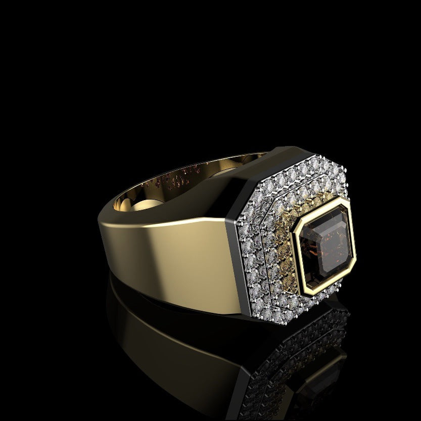Men's Wide‑Band Square‑Center Double‑Halo Ring Retro Bold Business Statement Ring