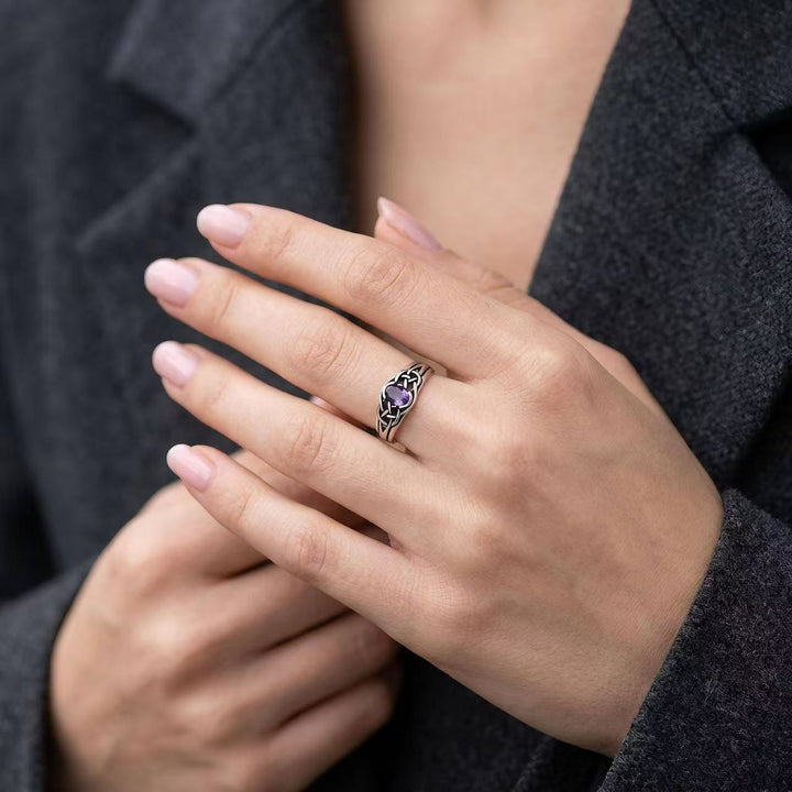 Vintage Celtic Knot Statement Ring Oval Amethyst Main Stone Fashion Jewelry For Men Women