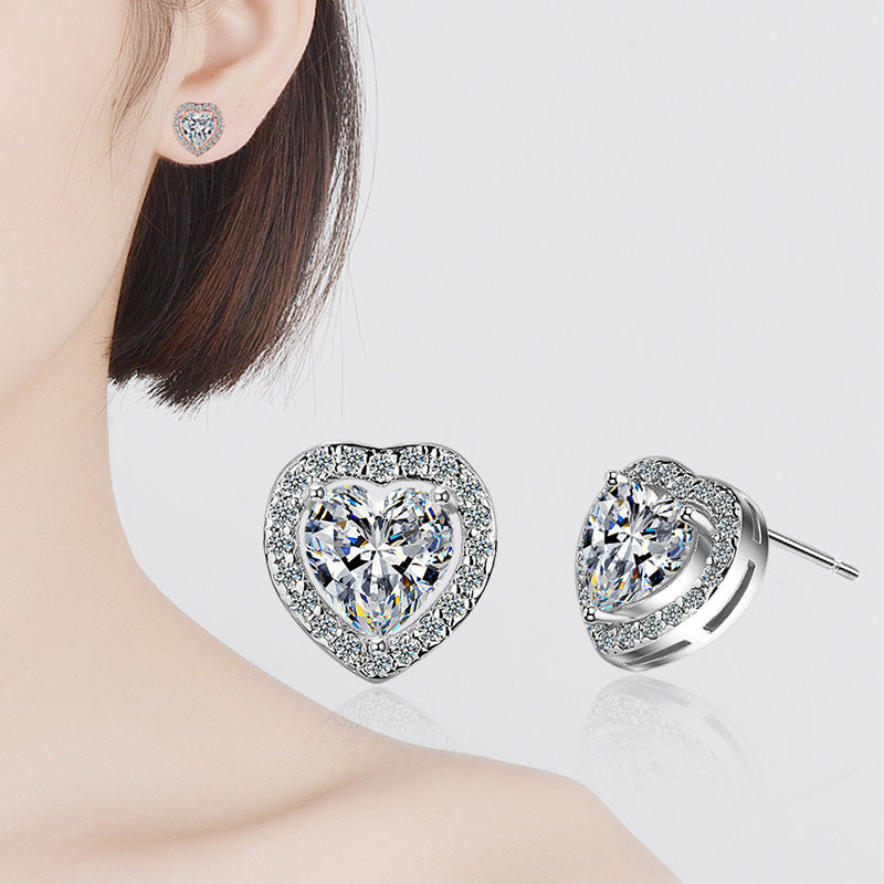 Heart Shape Diamond Stud Earrings Classic Halo Design Earrings For Women Daily Dating Wedding Jewelry