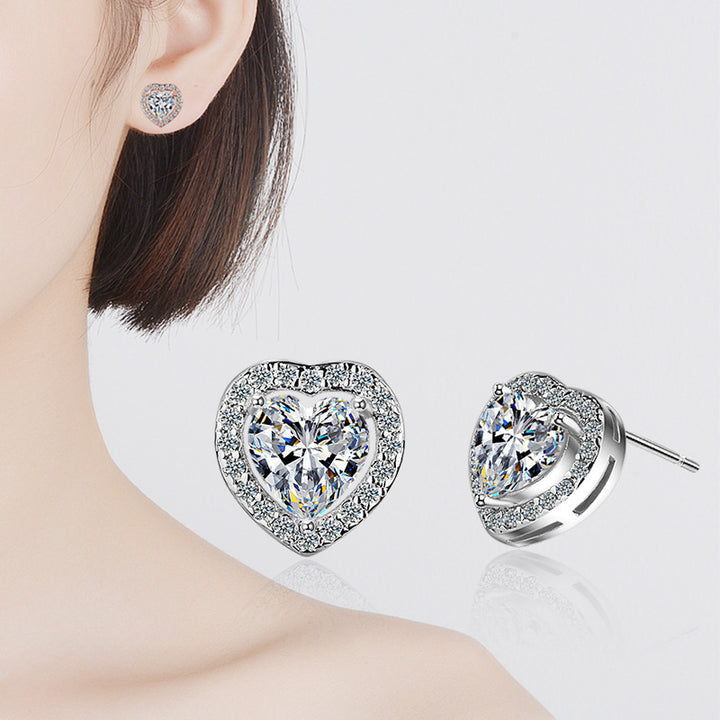 Heart Shape Diamond Stud Earrings Classic Halo Design Earrings For Women Daily Dating Wedding Jewelry