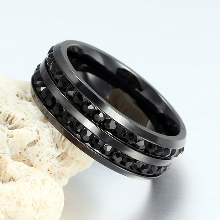 Double‑Row Full‑Paved Wide Band Ring, 3‑Color Option Minimalist Channel‑Set Ring