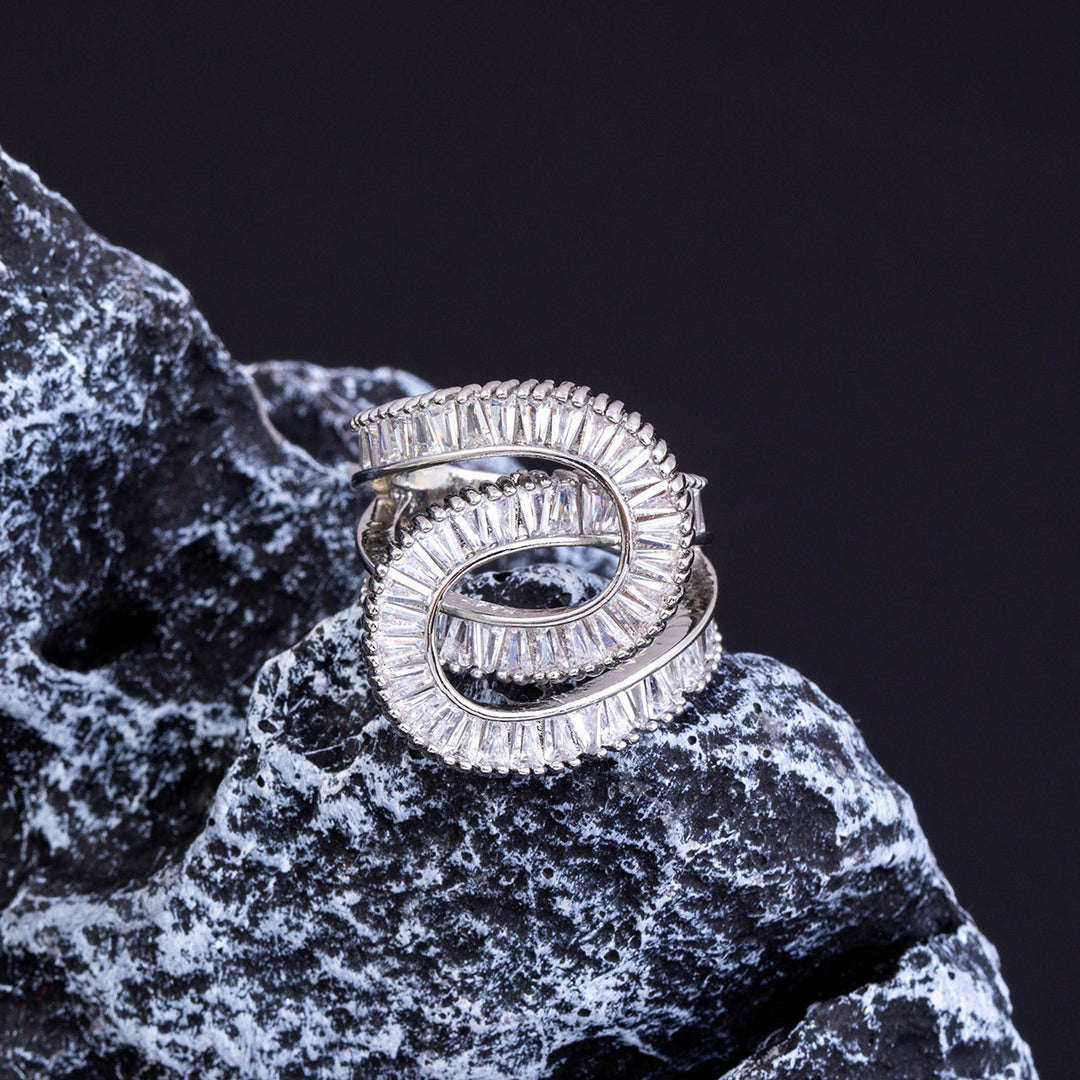 Spiral Twisted Open Cuff Diamond Statement Ring For Women Cocktail Party Evening Fashion Jewelry