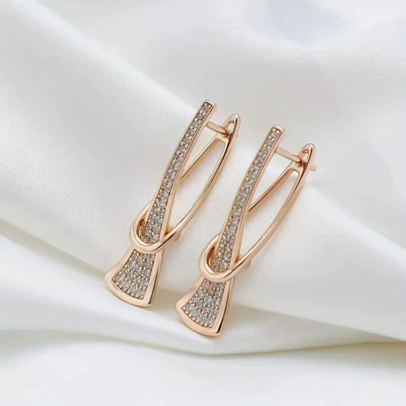 Twisted Interwoven Full‑Paved Long Hoop Earrings Minimal Geometric Line Diamond Earrings