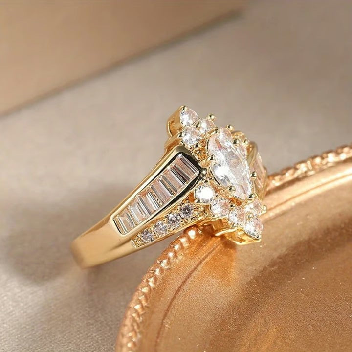 Marquise‑Center Cross‑Shank Diamond Ring, Luxurious Glamorous Engagement Ring For Women