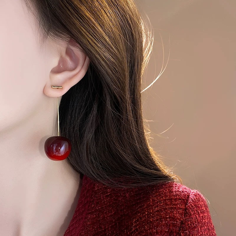 Vivid Cherry Drop Earrings Elegant Dangle Earrings Trendy Statement Ear Jewelry For Women Party Dating Daily Wear