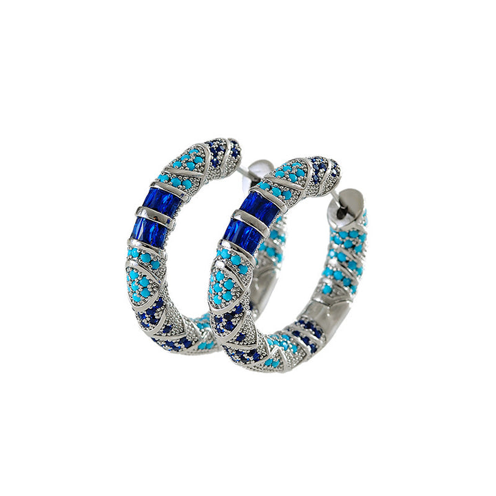 Vintage Inlaid Hoop Earrings Bohemian Circle Statement Jewelry For Women