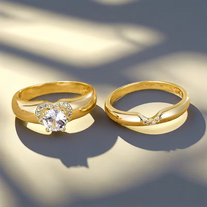 Round Diamond Heart Halo Couple Ring Set Engagement Wedding Promise Bridal Statement Jewelry