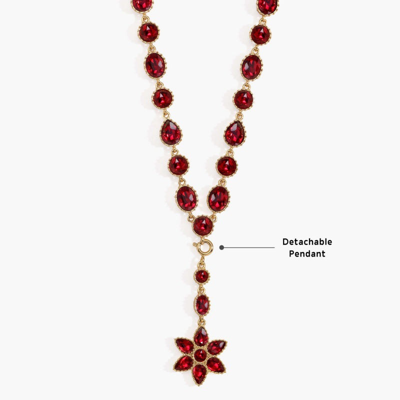 Vintage Red Gemstone Y Necklace Detachable Star Pendant Choker For Women