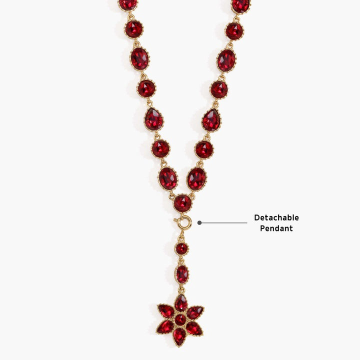 Vintage Red Gemstone Y Necklace Detachable Star Pendant Choker For Women