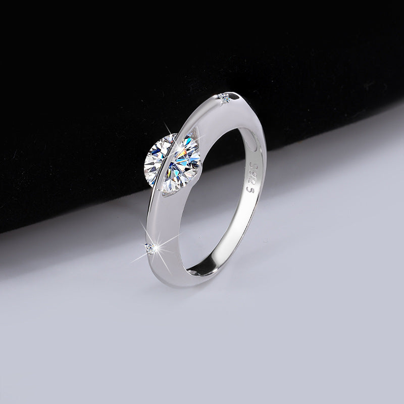 Minimalist Through‑Set Sterling Silver Ring Unique‑Designed Diamond Band