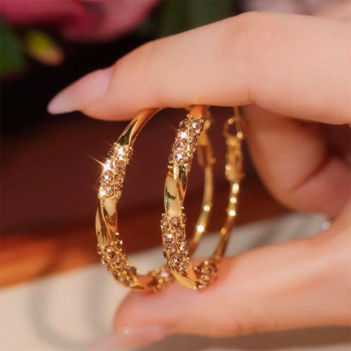 Twisted Pave Diamond Hoop Earrings Glitter Large Circle Earrings Trend Statement Stackable Versatile Fashion Ear Jewelry Gift For Women Daily Party Dating