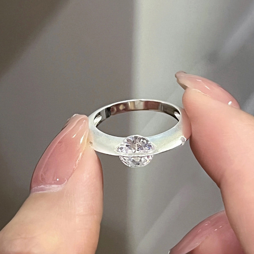 Minimalist Through‑Set Sterling Silver Ring Unique‑Designed Diamond Band