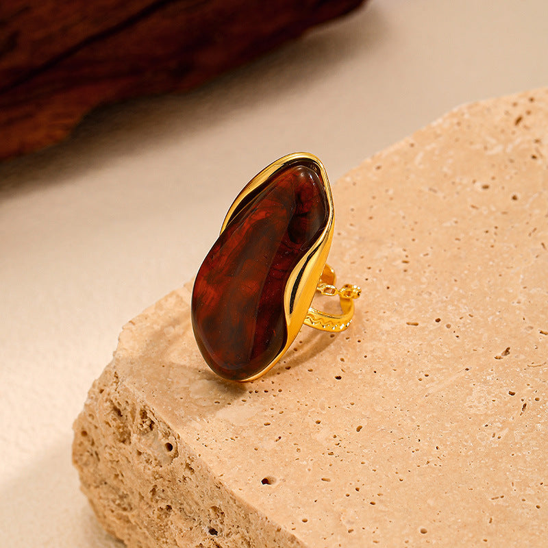Vintage Irregular Acetate Open‑Band Ring Artistic Statement Women Ring