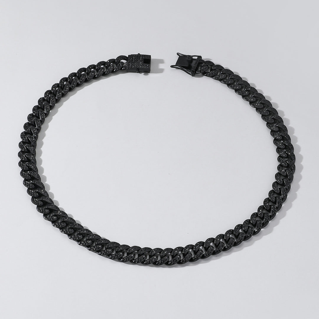 Black Iced Out Cuban Link Chain Bracelet Necklace Set Chunky Miami Curb Chain Hip Hop Statement Jewelry For Men Unisex