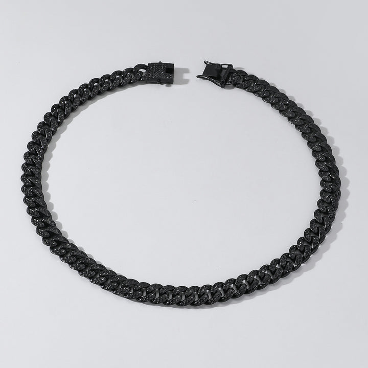 Black Iced Out Cuban Link Chain Bracelet Necklace Set Chunky Miami Curb Chain Hip Hop Statement Jewelry For Men Unisex