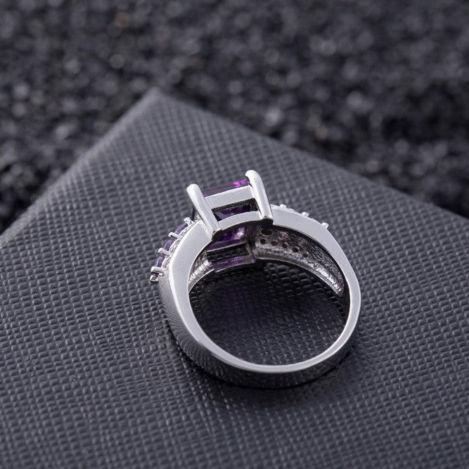 Princess Cut Amethyst Ring Women Statement Cocktail Ring Vintage Luxury Solitaire Fashion Engagement Party Jewelry